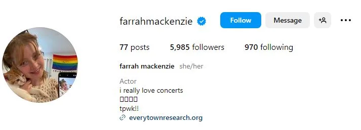 Farrah Mackenzie's Instagram account